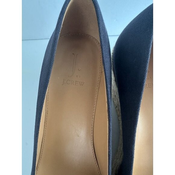 J. Crew Seville Women's Navy Blue Closed Toe Canvas Wedge Espadrille Shoes 9.5 - Picture 4 of 13